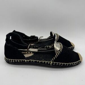 Soludos Espadrille‎ Black Suede Ankle Strap Sandal Women's Size 6.5